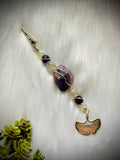 Smoke Clip Raw Amethyst, Tourmalinated Quartz, Opalite, Ginkgo leaf