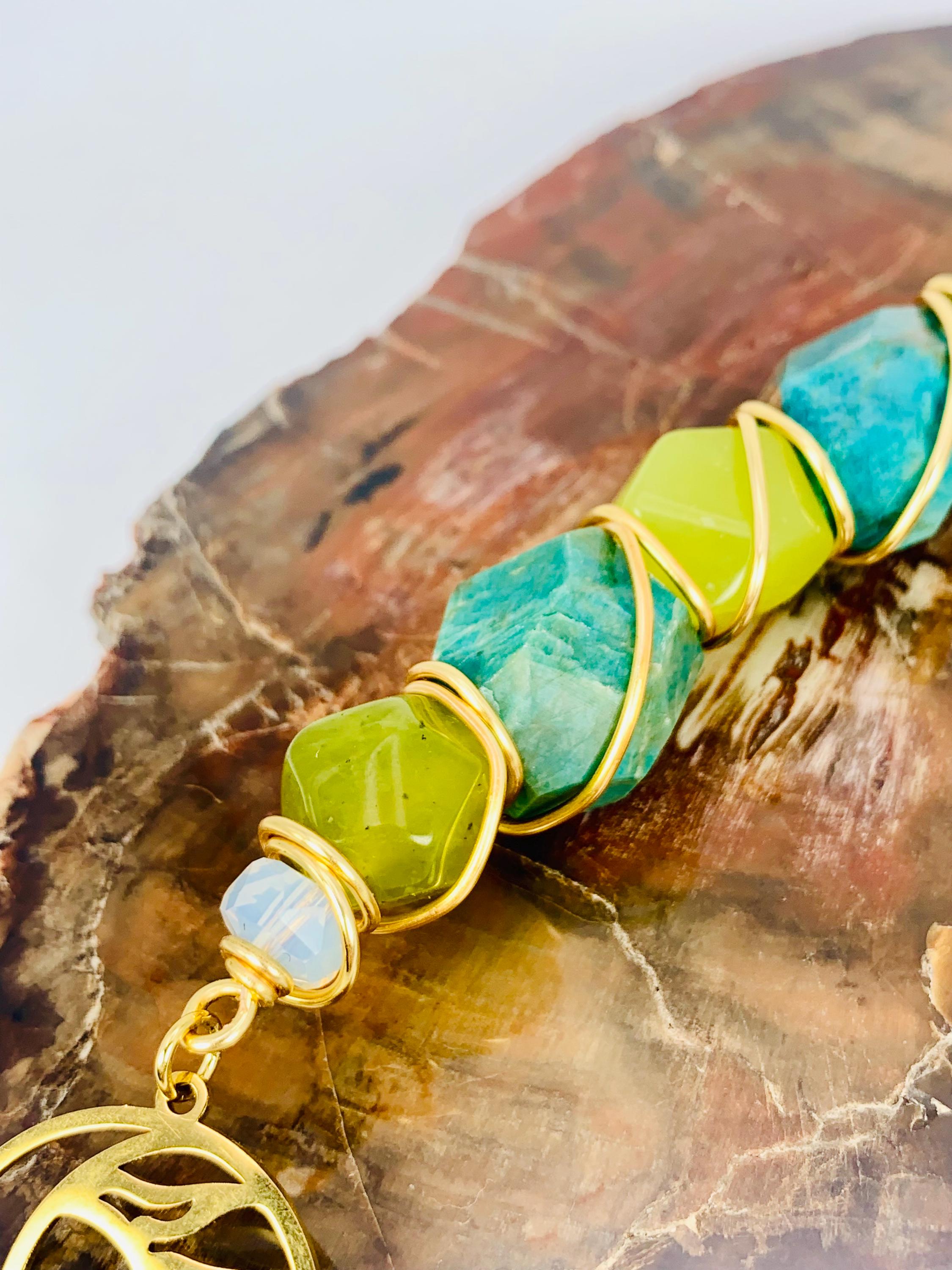 Amazonite, Green Jade, Opalite, Gold Wire, Moon charm, Sun charm, wire wrapped, smoke clip, smoking accessory, metaphysical