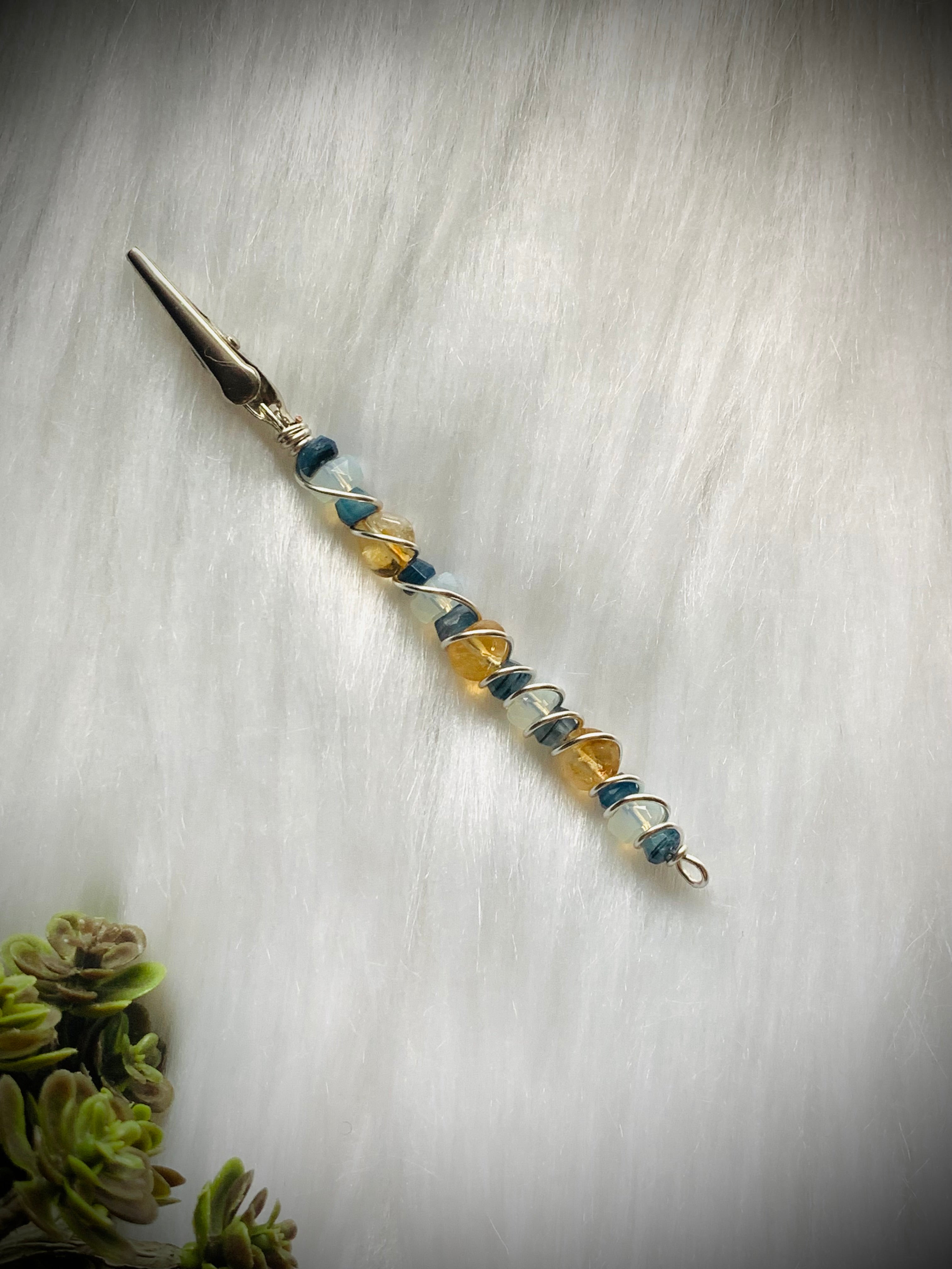 Crystal Smoke Clip; Blue Kyanite, Citrine, and Opalite