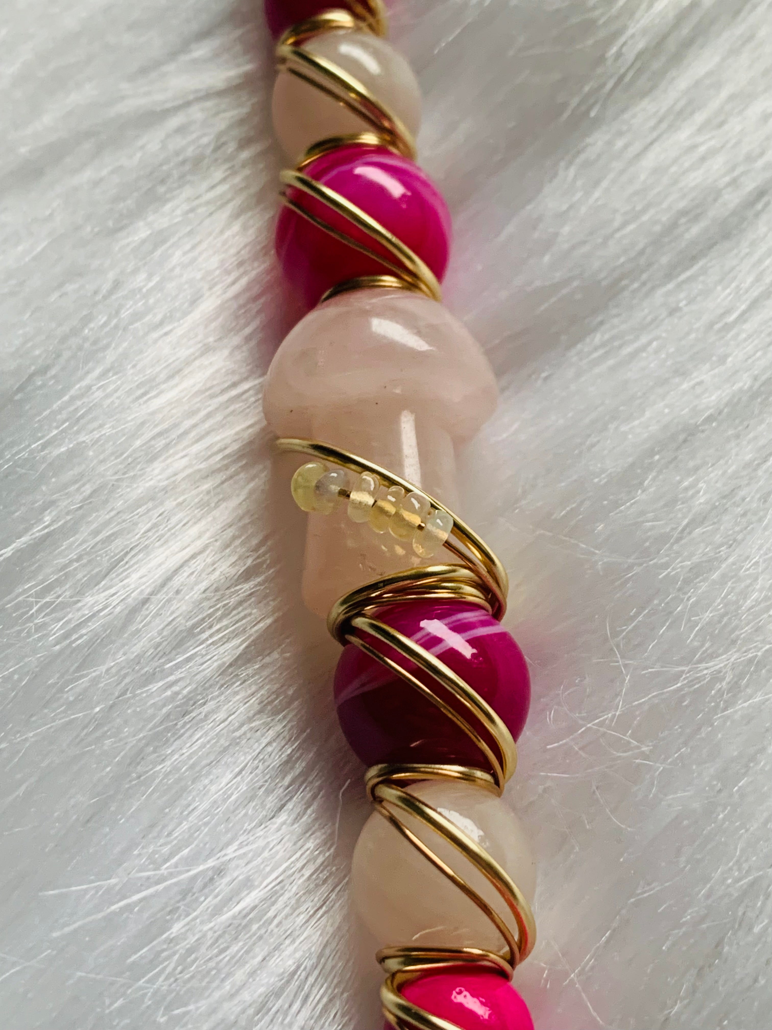 Crystal smoke Clip, Rose Quartz mushroom, Ethiopian Opal, pink Botswana Agate, Rose quartz, Opalite, Monstera leaf