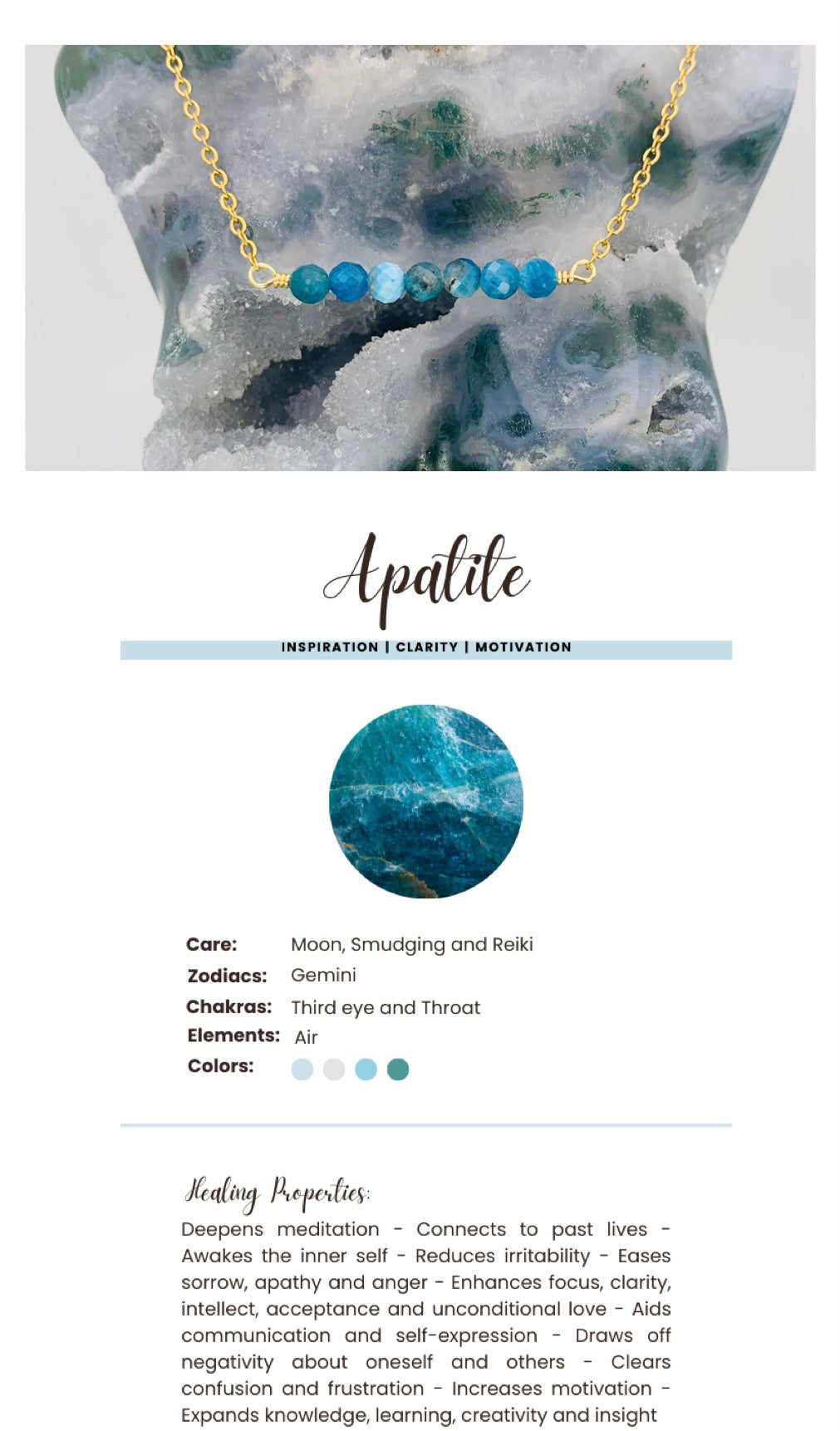 Crystal Smoke Clip; Moonstone, Opalite, Blue Apatite, Green Moonstone, Sodalite, Birdy