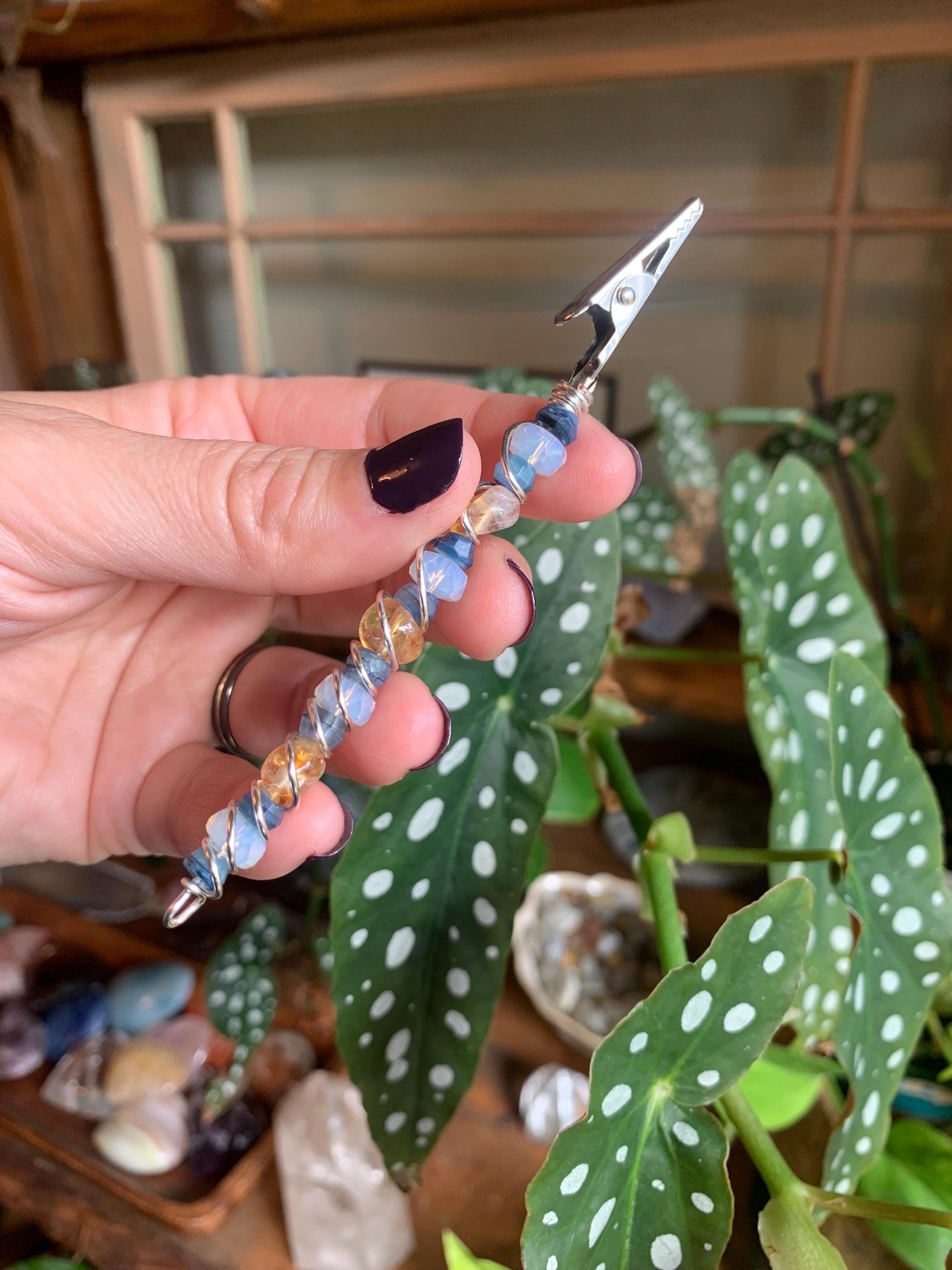 Crystal Smoke Clip, Blue Kyanite, Citrine, Opalite, Metaphysical,, smoking accessory, unique gift, gifts for smokers, wire wrapped