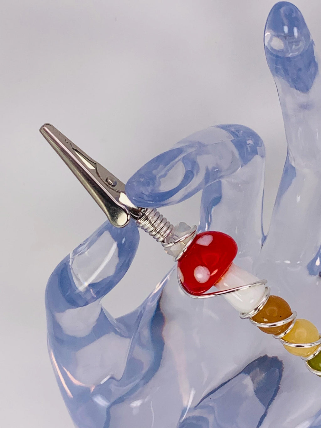 Crystal Rainbow Mushroom Smoke Clip; Opalite, Orange Aventurine, Yellow Jade, Green Jade, Sodalite, Amethyst