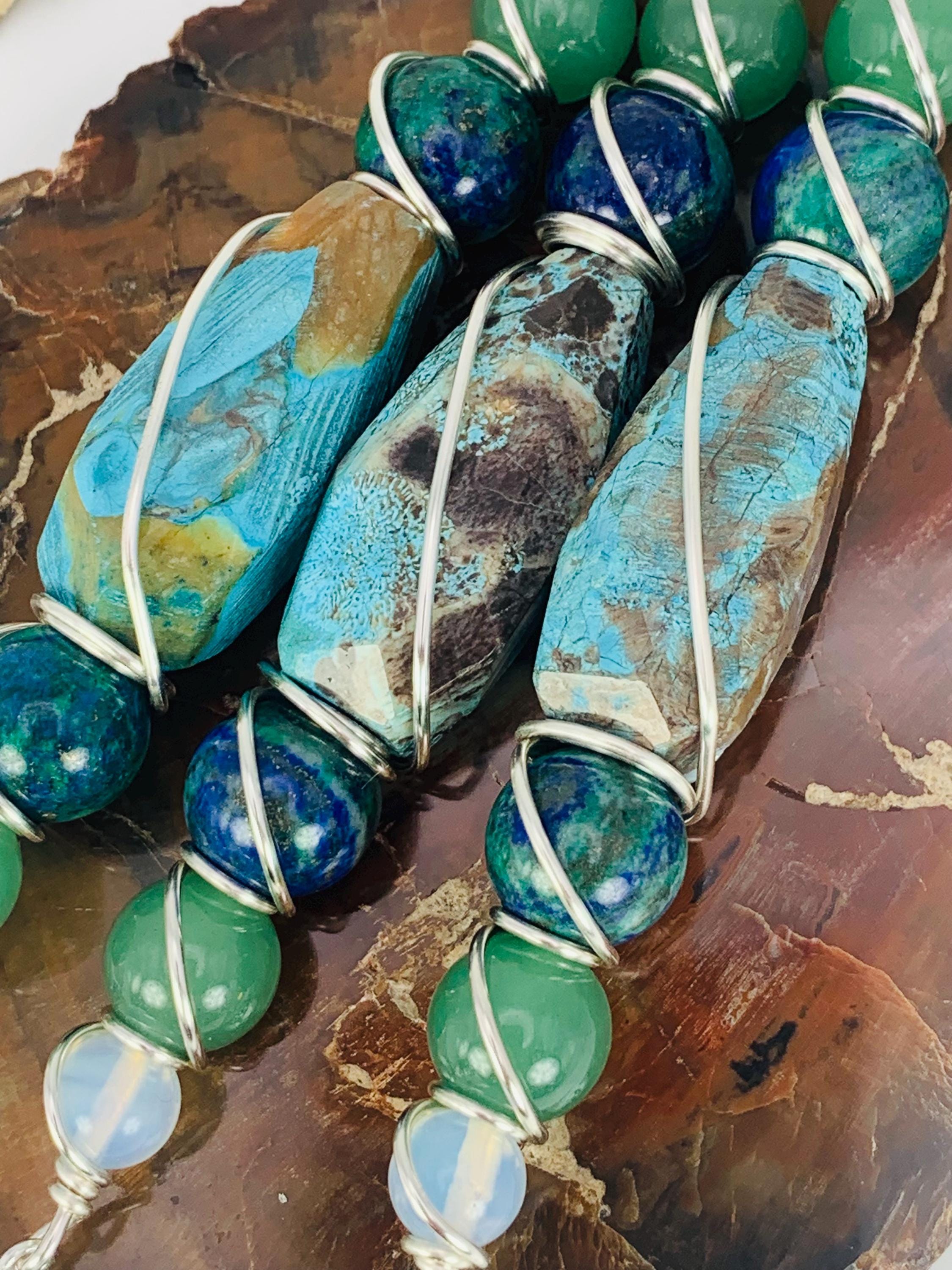 Crystal Smoke Clip, Mushroom Jasper, Chrysocolla, Aventurine & Opalite with silver wire and mushroom charm